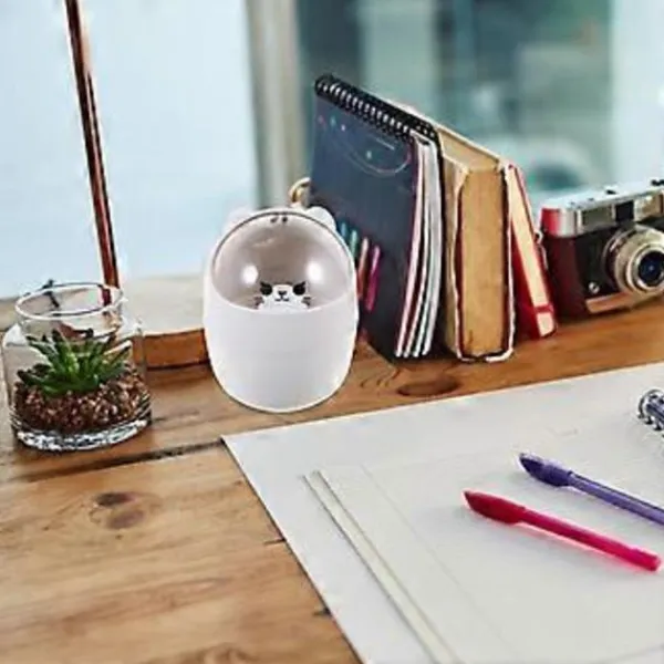 New Mini Kawaii Söt Björn Papperskorg Skrivbord Flip Papperskorg med Lock Tecknad Papperskorg Liten Papperskorg för Badrum Kök Kontor Sovsal Grå