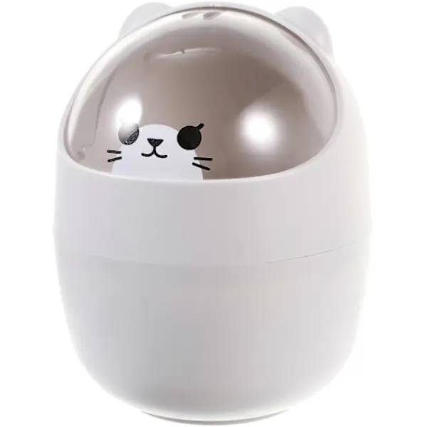 New Mini Kawaii Söt Björn Papperskorg Skrivbord Flip Papperskorg med Lock Tecknad Papperskorg Liten Papperskorg för Badrum Kök Kontor Sovsal Grå