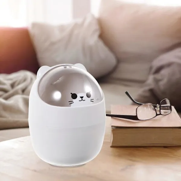 New Mini Kawaii Söt Björn Papperskorg Skrivbord Flip Papperskorg med Lock Tecknad Papperskorg Liten Papperskorg för Badrum Kök Kontor Sovsal Grå