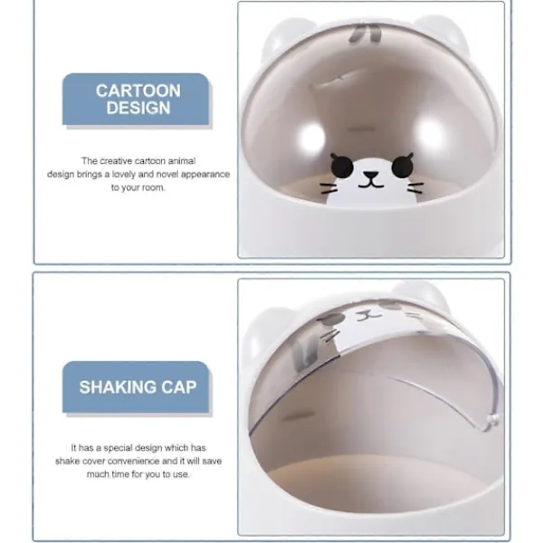 New Mini Kawaii Söt Björn Papperskorg Skrivbord Flip Papperskorg med Lock Tecknad Papperskorg Liten Papperskorg för Badrum Kök Kontor Sovsal Grå