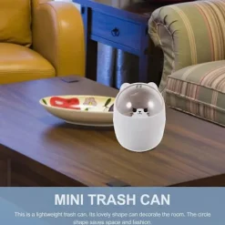 New Mini Kawaii Söt Björn Papperskorg Skrivbord Flip Papperskorg med Lock Tecknad Papperskorg Liten Papperskorg för Badrum Kök Kontor Sovsal Grå