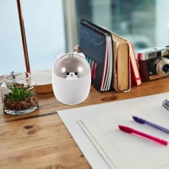 New Mini Kawaii Söt Björn Papperskorg Skrivbord Flip Papperskorg med Lock Tecknad Papperskorg Liten Papperskorg för Badrum Kök Kontor Sovsal Grå