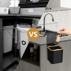 Clearance Mini 2L papperskorg med lock, liten köksavfallstunna (svart)