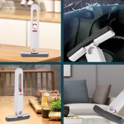 Outlet Mini Mopp, Portabel Självutvridande Svampmopp, Handsfree Rengöring Mini Mopp för Badrum, Kök (3 Bomullssvampar och 1 Presshandtag) 1 Set[GKS] Vit