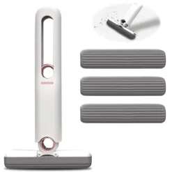 Outlet Mini Mopp, Portabel Själv-Vridande Svampmopp, Handsfree Rengöring Mini Mopp för Badrum, Kök (3 Bomullssvampar och 1 Presshandtag) 2-pack