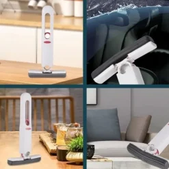Outlet Mini Mopp, Portabel Själv-Vridande Svampmopp, Handsfree Rengöring Mini Mopp för Badrum, Kök (3 Bomullssvampar och 1 Presshandtag) 2-pack