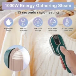 Online Mini Ångstrykjärn, 1090W Vikbart Handhållet Reseångstrykjärn, Keramisk Nonstick Stryksula, 15s Snabb Uppvärmning Green