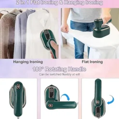 Online Mini Ångstrykjärn, 1090W Vikbart Handhållet Reseångstrykjärn, Keramisk Nonstick Stryksula, 15s Snabb Uppvärmning Green