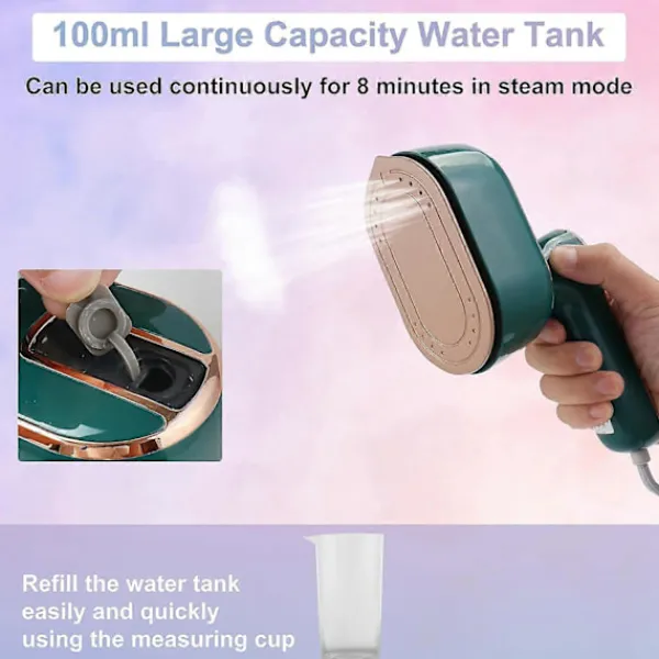 Outlet Mini Ångstrykjärn, 1090W Vikbart Handhållet Reseångstrykjärn, Keramisk Nonstick-Sula, 15s Snabb Uppvärmning Green