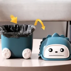 Best Mini Papperskorg för Skrivbord Plast Söt Vardagsrum Matbord Papperskorg med Lock Mörkblå Litet Monster