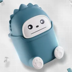 Best Mini Papperskorg för Skrivbord Plast Söt Vardagsrum Matbord Papperskorg med Lock Mörkblå Litet Monster