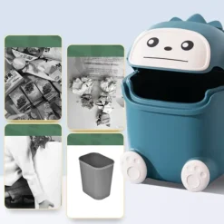Best Mini Papperskorg för Skrivbord Plast Söt Vardagsrum Matbord Papperskorg med Lock Mörkblå Litet Monster