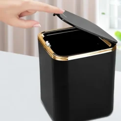 Sale Mini Papperskorg med Lock 2L, Liten Köksavfallskorg (Svart)