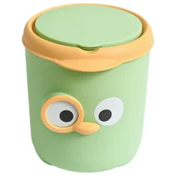 Online Mini Papperskorg med Lock Söt Tecknad Design Plast Skrivbords Papperskorg för Bord Sängbord Kontor Grön