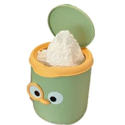 Online Mini Papperskorg med Lock Söt Tecknad Design Plast Skrivbords Papperskorg för Bord Sängbord Kontor Grön