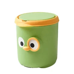Online Mini Papperskorg med Lock Söt Tecknad Design Plast Skrivbords Papperskorg för Bord Sängbord Kontor Grön