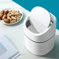 Outlet Mini papperskorg skrivbordspapperskorg med lock liten knopp, vit