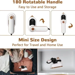 Outlet Mini Portabel Strykmaskin, 180° Roterbar Handhållen Ångstrykjärn, Snabb Uppvärmning, Vikbar Med Sladd, Torr Våt Strykställ för Resekläder, AB-1