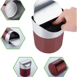 Best Mini rostfritt stål bord soptunna, förvaringsbehållare, förvaringsskopa, svänglock (röd)