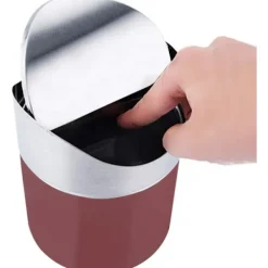 Best Mini rostfritt stål bord soptunna, förvaringsbehållare, förvaringsskopa, svänglock (röd)