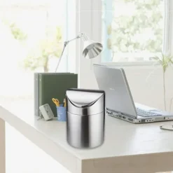 Best Mini rostfritt stål bord soptunna, förvaringsbehållare, förvaringsskopa, svänglock (röd)