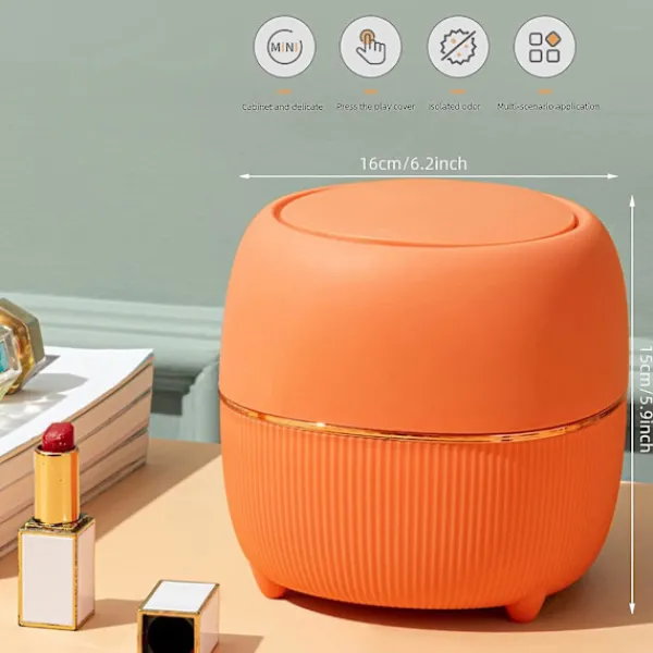 Discount Mini rund skrivbordspapperskorg med lock, plast, för hem, kök, badrum, kontor (orange)