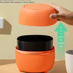 Discount Mini rund skrivbordspapperskorg med lock, plast, för hem, kök, badrum, kontor (orange)