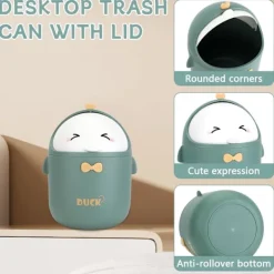 Online Mini Skrivbords Papperskorg med Lock, Bärbar Söt Cartoon Stil Papperskorg, Liten Bordssopbehållare, för Sovrum, Badrum,