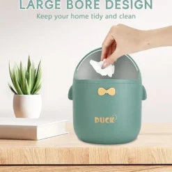 Online Mini Skrivbords Papperskorg med Lock, Bärbar Söt Cartoon Stil Papperskorg, Liten Bordssopbehållare, för Sovrum, Badrum,