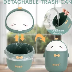 Online Mini Skrivbords Papperskorg med Lock, Bärbar Söt Cartoon Stil Papperskorg, Liten Bordssopbehållare, för Sovrum, Badrum,