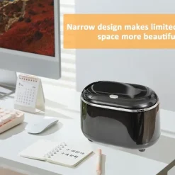 Mini Skrivbords Papperskorg, Soptunna med Lock, Liten Skrivbords Papperskorg, Liten Avfallskorg för Kök, Badrum, Kontor, Sminkbord (Svart)