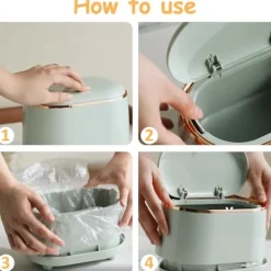 Mini Skrivbords Papperskorg, Soptunna med Lock, Liten Skrivbords Papperskorg, Liten Avfallskorg för Kök, Badrum, Kontor, Sminkbord (Svart)