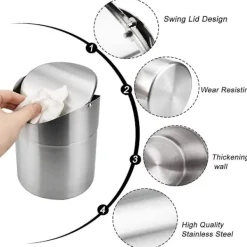 Outlet Mini skrivbords papperskorg i stål, papperskorg för bordsskiva, mini papperskorg med lock för hemmakontor