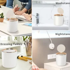 Hot AIZHENCHEN Mini Skrivbords Papperskorg med Lock 2,6 Liter Liten Plastavfallsbehållare för Bord för Badrum Kontor Sminkbord och Kök Vit