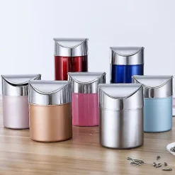 Clearance Mini Skrivbordskorg med Lock, Papperskorg Liten Skrivbordskorg Inomhus Soptunnor för Skrivbord Kontor Badrum Kök Avfallsbehållare 1st pink