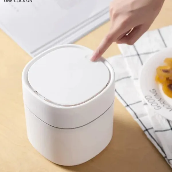 New Mini skrivbordspapperskorg med lock, hygienhink, solrosfröskal, bilpapperskorg (bomlock, vit)