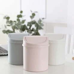 Online HEET Mini skrivbordspapperskorg Liten papperskorg med lock Sovrumsskräp White