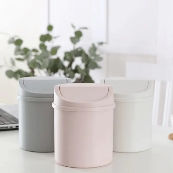 Online HEET Mini skrivbordspapperskorg Liten papperskorg med lock Sovrumsskräp White