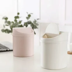 Online HEET Mini skrivbordspapperskorg Liten papperskorg med lock Sovrumsskräp White