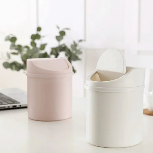 Online HEET Mini skrivbordspapperskorg Liten papperskorg med lock Sovrumsskräp White