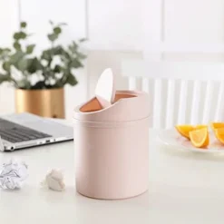 Online HEET Mini skrivbordspapperskorg Liten papperskorg med lock Sovrumsskräp White