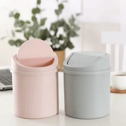 Online HEET Mini skrivbordspapperskorg Liten papperskorg med lock Sovrumsskräp White