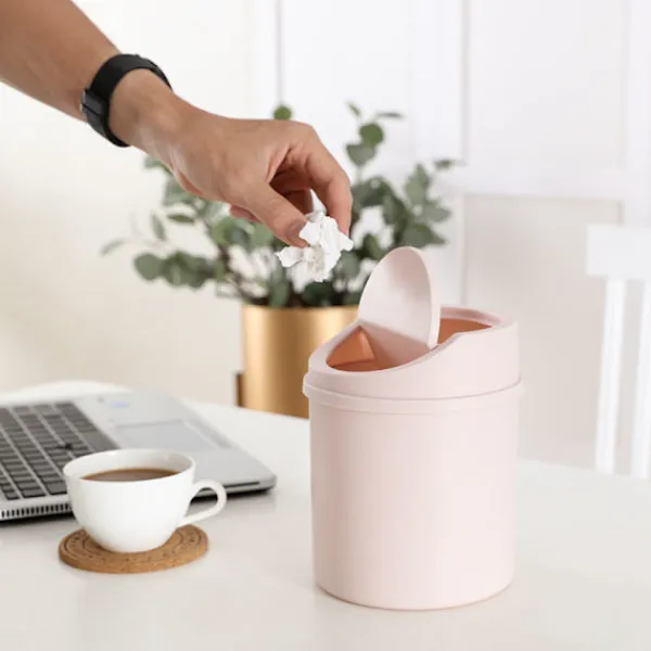 Online HEET Mini skrivbordspapperskorg Liten papperskorg med lock Sovrumsskräp White