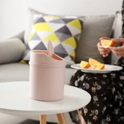 Online HEET Mini skrivbordspapperskorg Liten papperskorg med lock Sovrumsskräp White