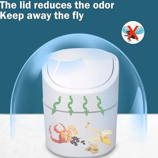 Mini skrivbordspapperskorg med lock Swing-Lock Tiny bänkskiva soptunna Bi