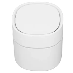 Hot Mini skrivbordspapperskorg för skräp med lock för soffbord sminkbord skrivbord bänkskiva vit