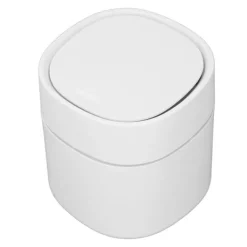 Hot Mini skrivbordspapperskorg för skräp med lock för soffbord sminkbord skrivbord bänkskiva vit