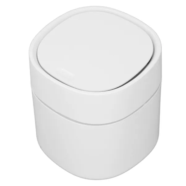 Hot Mini skrivbordspapperskorg för skräp med lock för soffbord sminkbord skrivbord bänkskiva vit