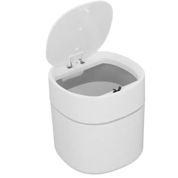 Hot Mini skrivbordspapperskorg för skräp med lock för soffbord sminkbord skrivbord bänkskiva vit