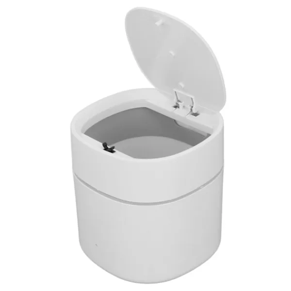 Hot Mini skrivbordspapperskorg för skräp med lock för soffbord sminkbord skrivbord bänkskiva vit